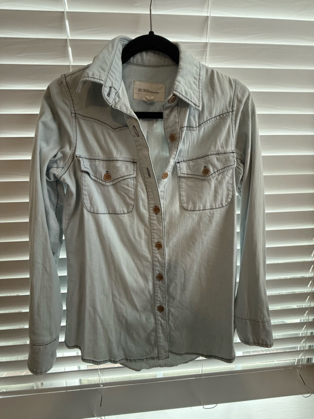 BCBG Light Blue Denim Button-Front Shirt